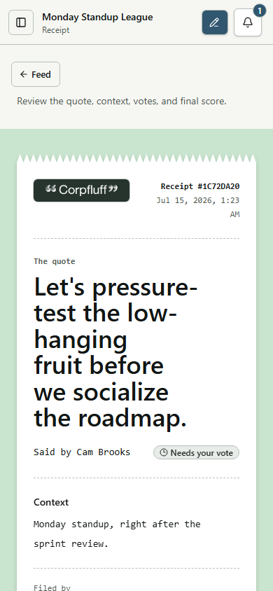 Corpfluff receipt and voting choices on a phone
